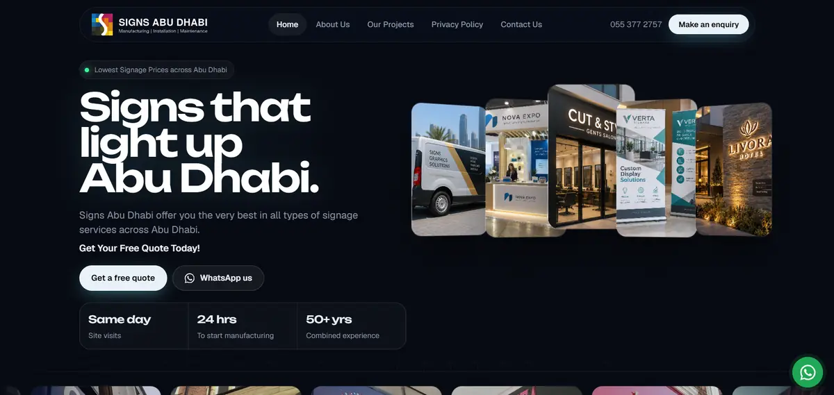 Signs Abu Dhabi website, designed by Dubai Website Designers