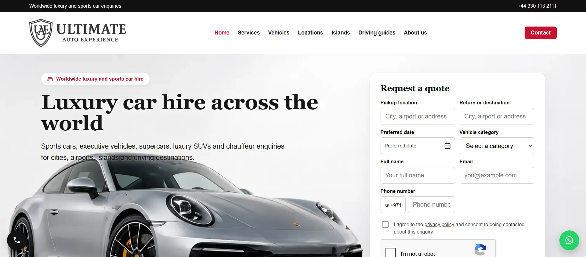 Ultimate Auto Experience website, designed by Dubai Website Designers